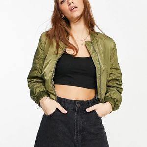 Pull & Bear Bomber Jacket Green Sz L